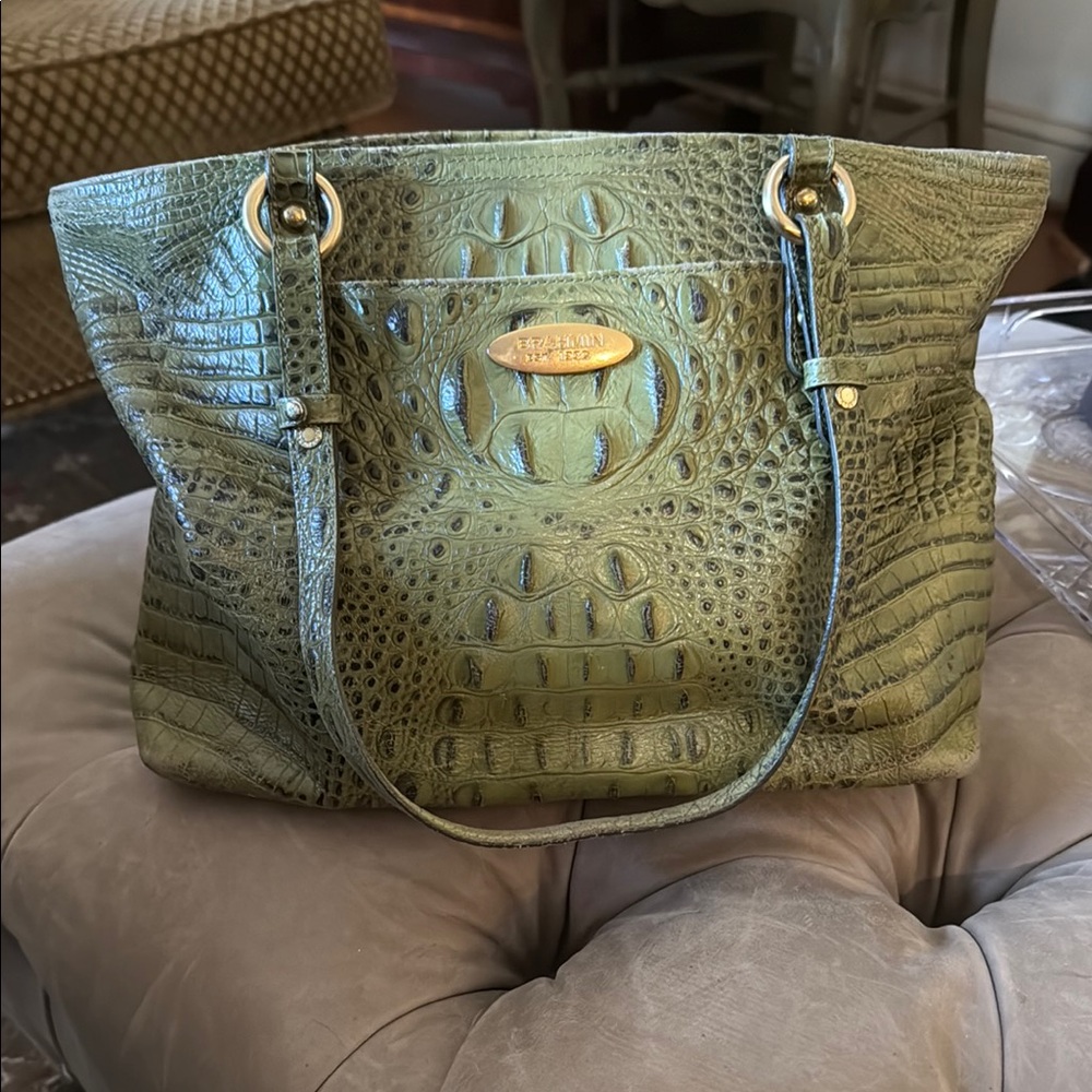 Olive Green Crocodile Embossed Tote Bag